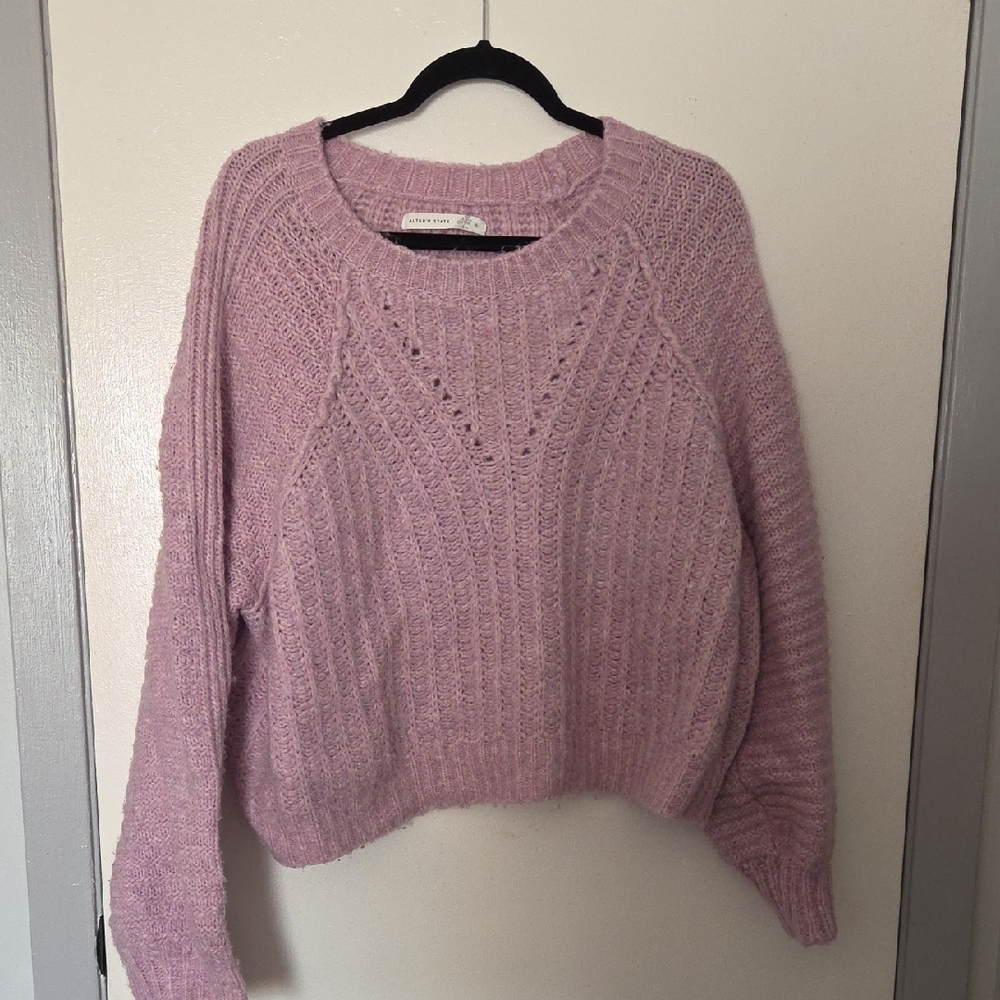 Altar'd State XL Lavender Pink Chunky Knit Balloon Sleeve Sweater